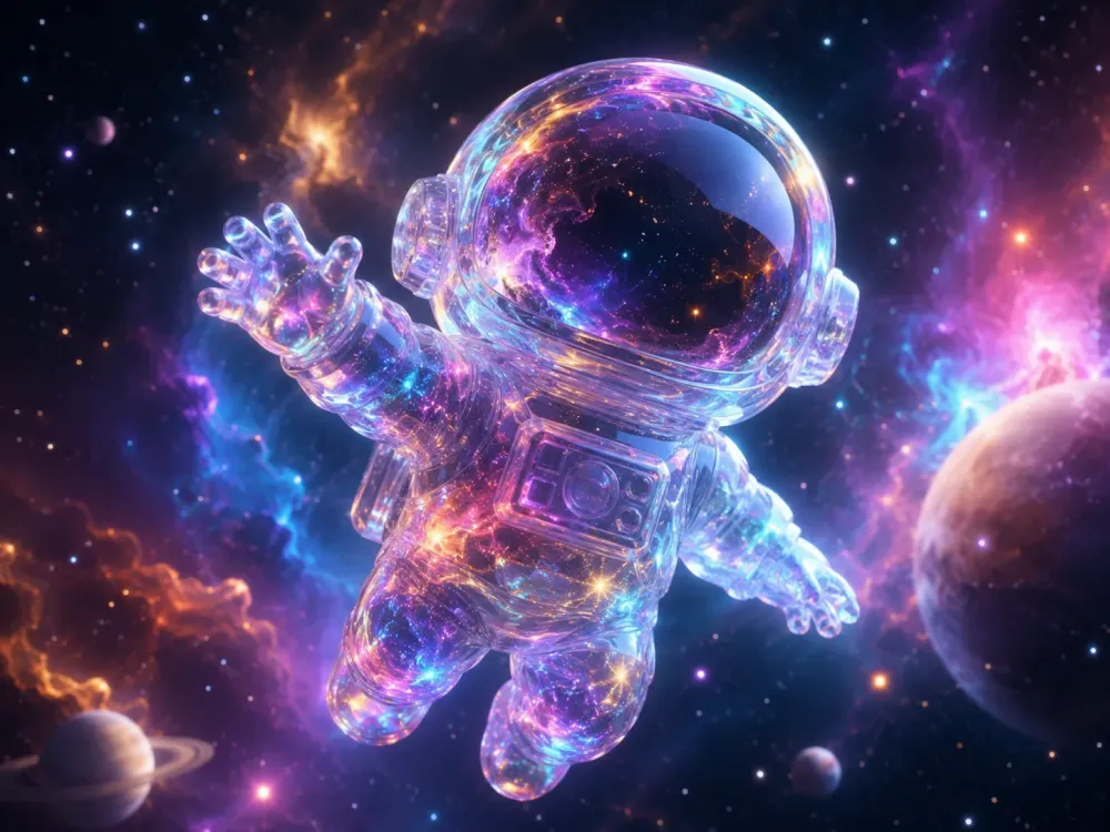 Cosmic glass astronaut floating in space — Peanut AI text to image example