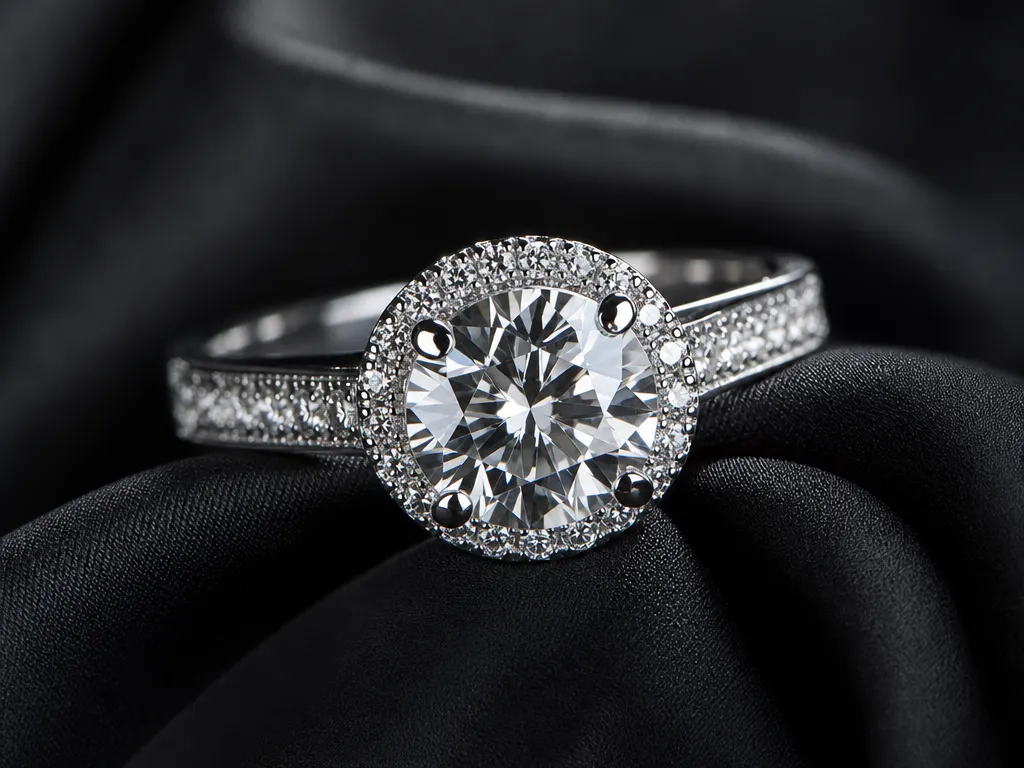 Diamond ring on black silk product photography — Peanut AI text to image example