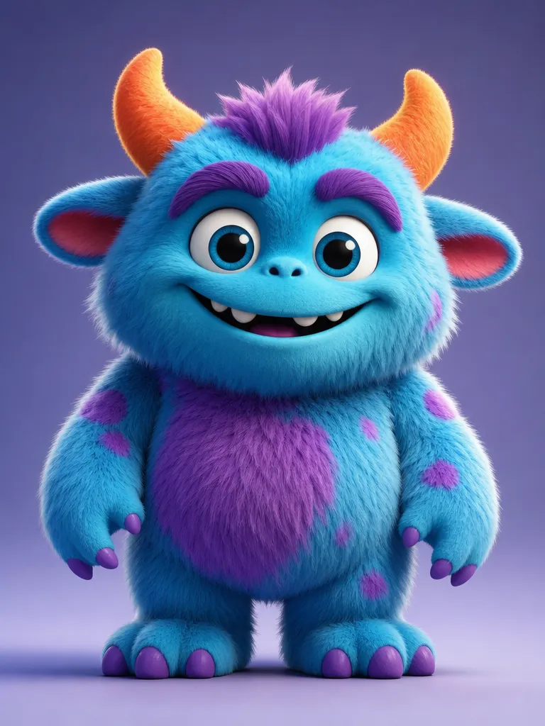 Cute blue furry monster 3D character — Peanut AI text to image example