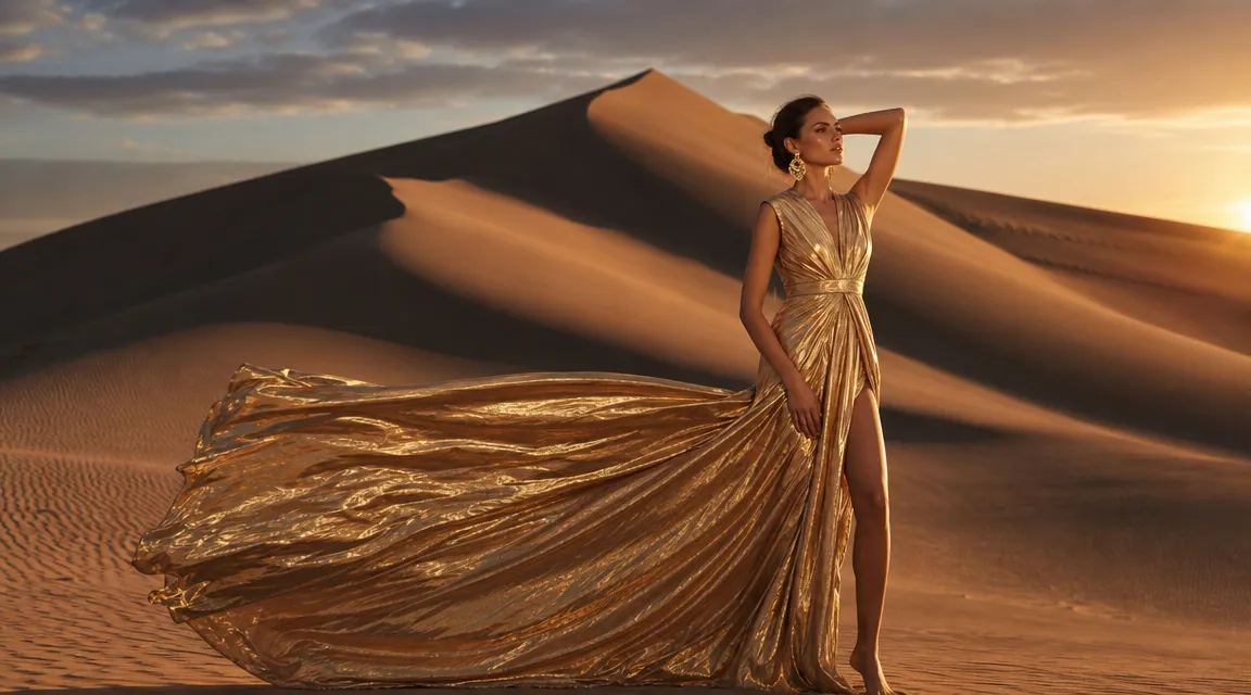 AI-generated desert fashion portrait at 1K resolution — Peanut AI text to image example